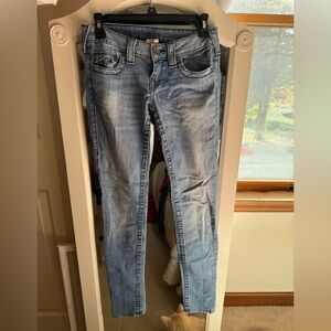 True Religion Stella Distressed Jeans, Sz 26 Light Wash Made in USA